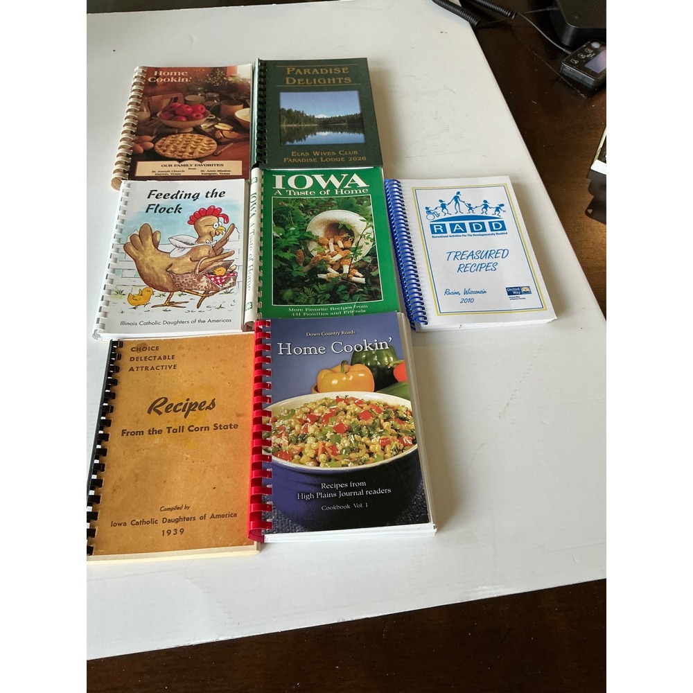 Vintage Community Cookbook Lot 7 Spiral Bound Regional Church Iowa Texas Y2K
